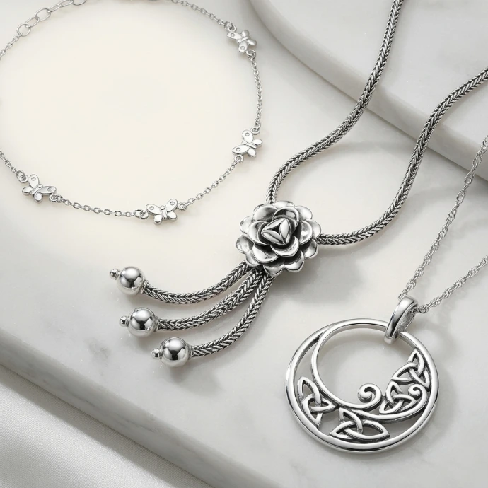 silver necklace anklet pendent